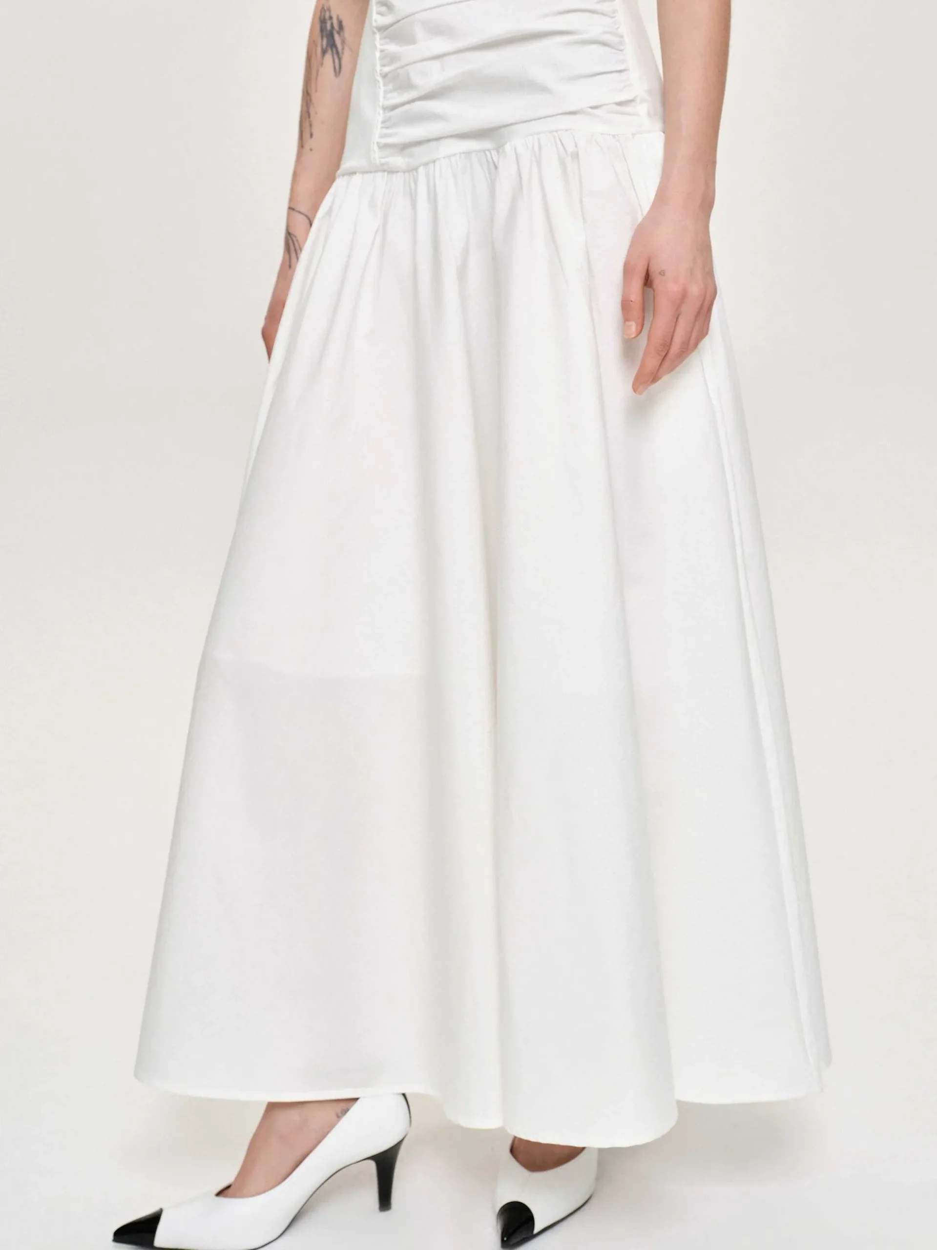 Women Source Unknown Accessories-Drop Waist Ruched Dress, Off White