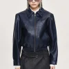 Women Source Unknown Accessories-Ennio Faux-Leather Bomber Jacket, Navy