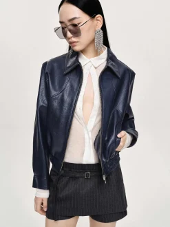 Women Source Unknown Accessories-Ennio Faux-Leather Bomber Jacket, Navy