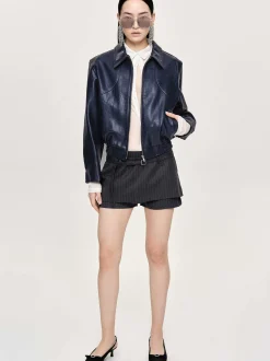 Women Source Unknown Accessories-Ennio Faux-Leather Bomber Jacket, Navy