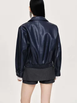 Women Source Unknown Accessories-Ennio Faux-Leather Bomber Jacket, Navy