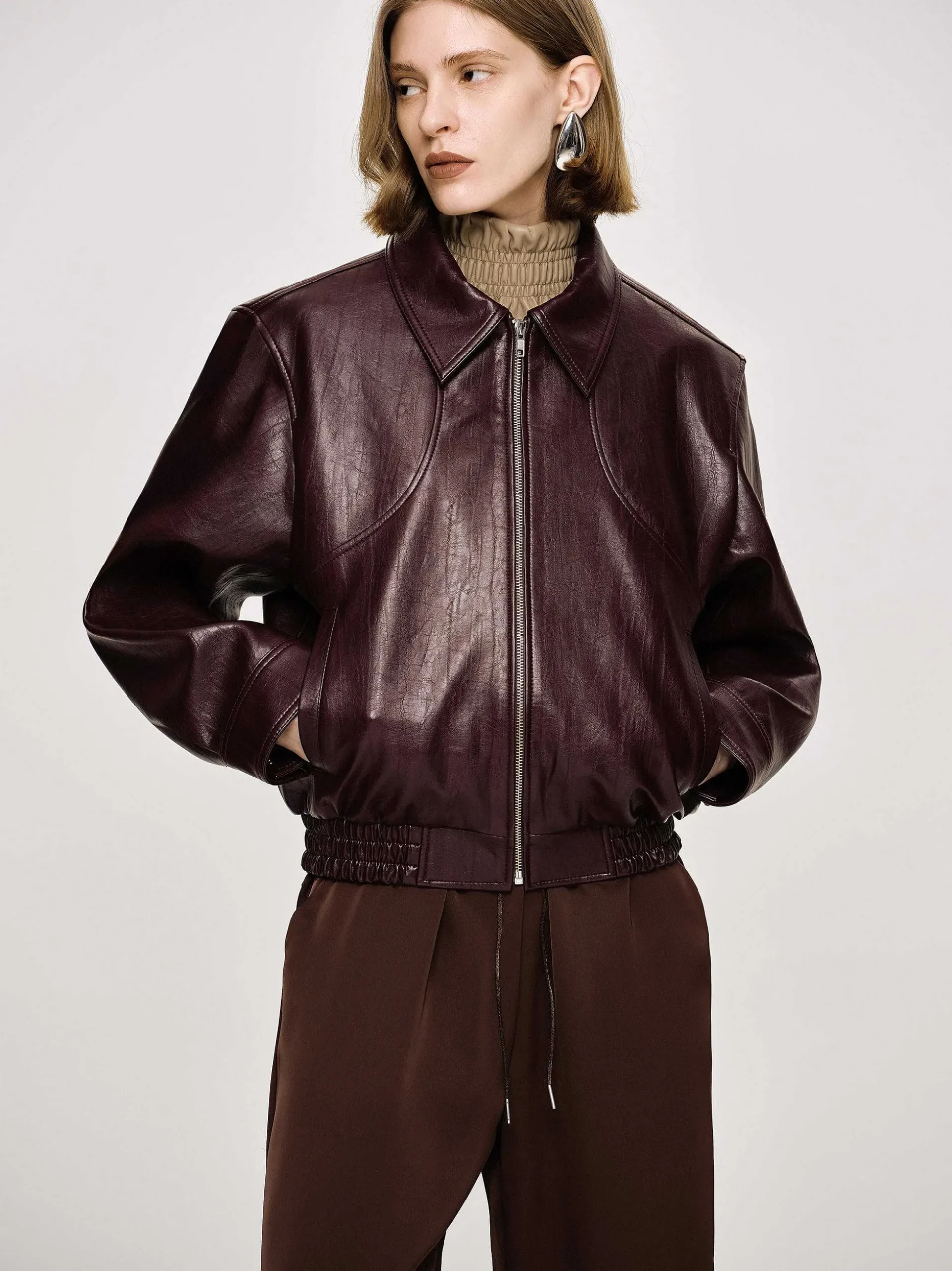 Women Source Unknown Accessories-Ennio Faux-Leather Bomber Jacket,
