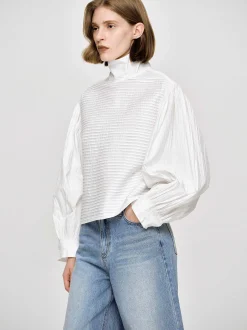 Women Source Unknown Tops-Erza Volume Blouse, White