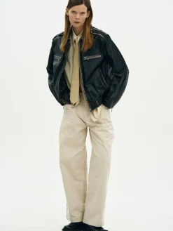 Women Source Unknown Clothing-Faded Leather Jacket,