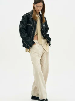 Women Source Unknown Outerwear-Faded Leather Jacket,