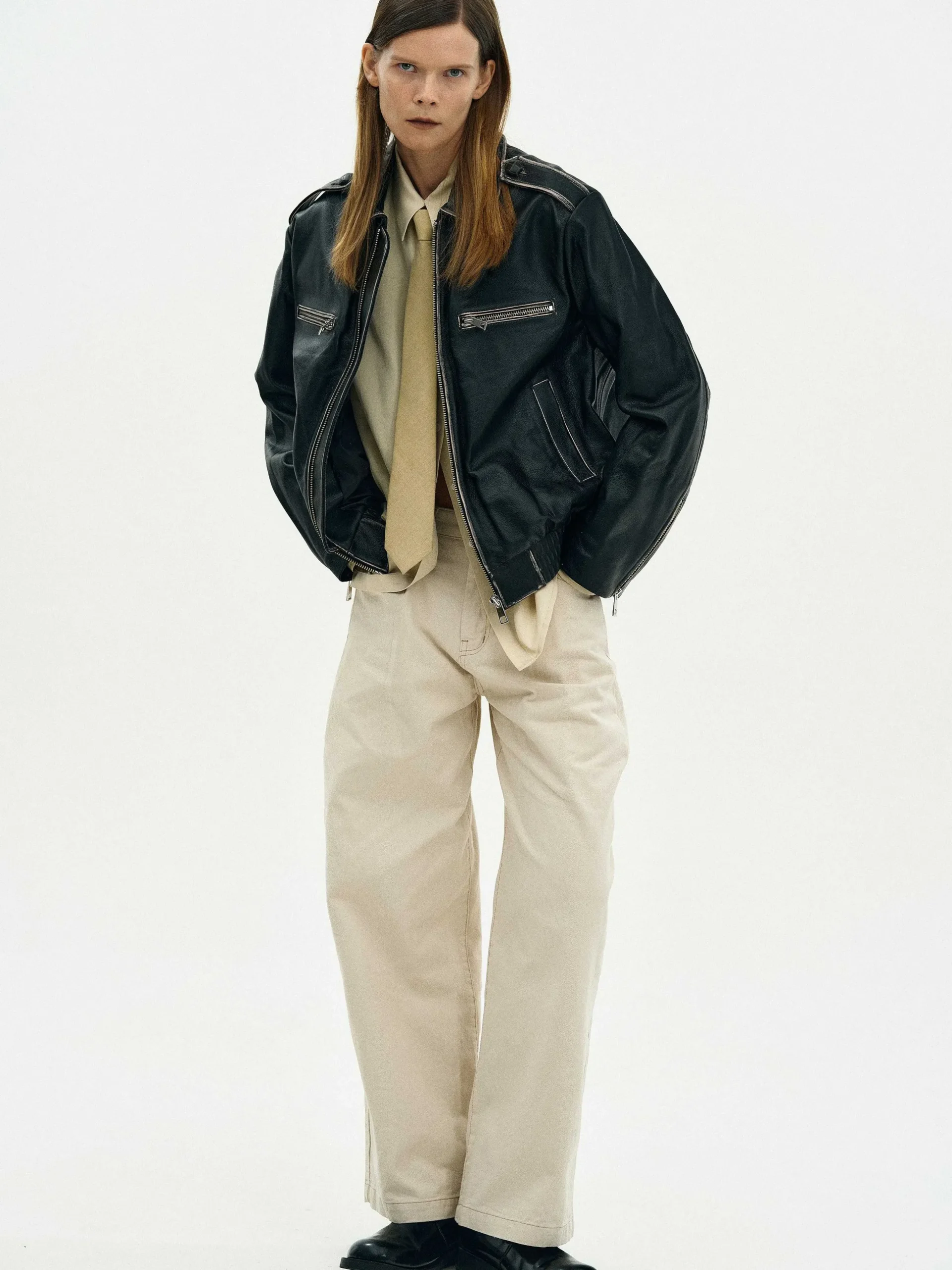 Women Source Unknown Outerwear-Faded Leather Jacket,