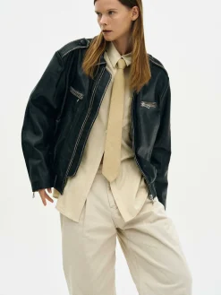 Women Source Unknown Outerwear-Faded Leather Jacket,