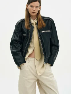 Women Source Unknown Outerwear-Faded Leather Jacket,