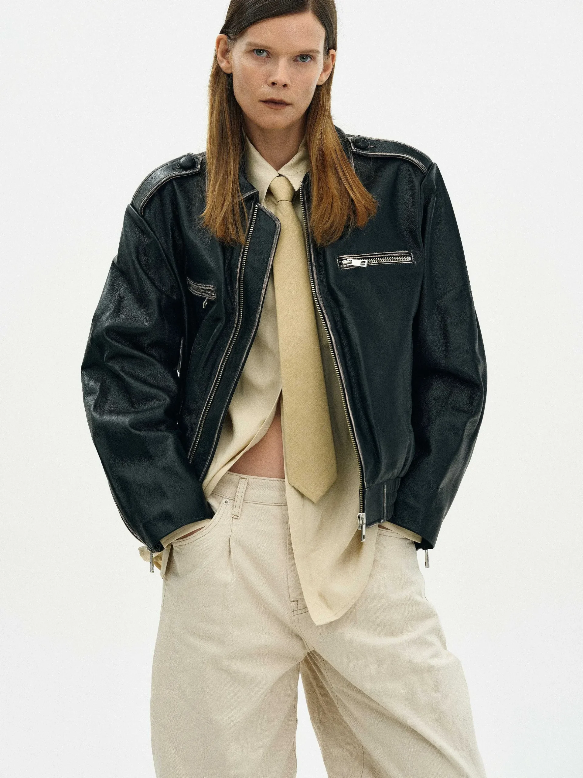 Women Source Unknown Outerwear-Faded Leather Jacket,