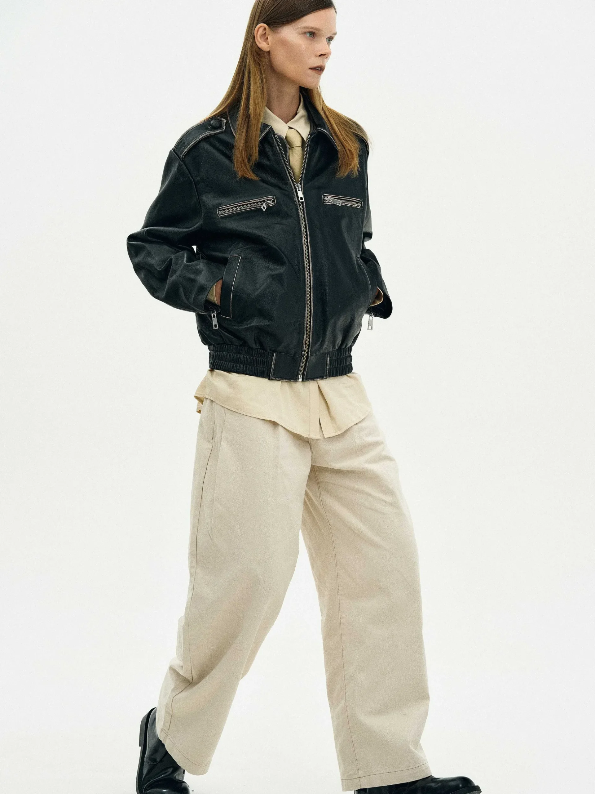Women Source Unknown Outerwear-Faded Leather Jacket,