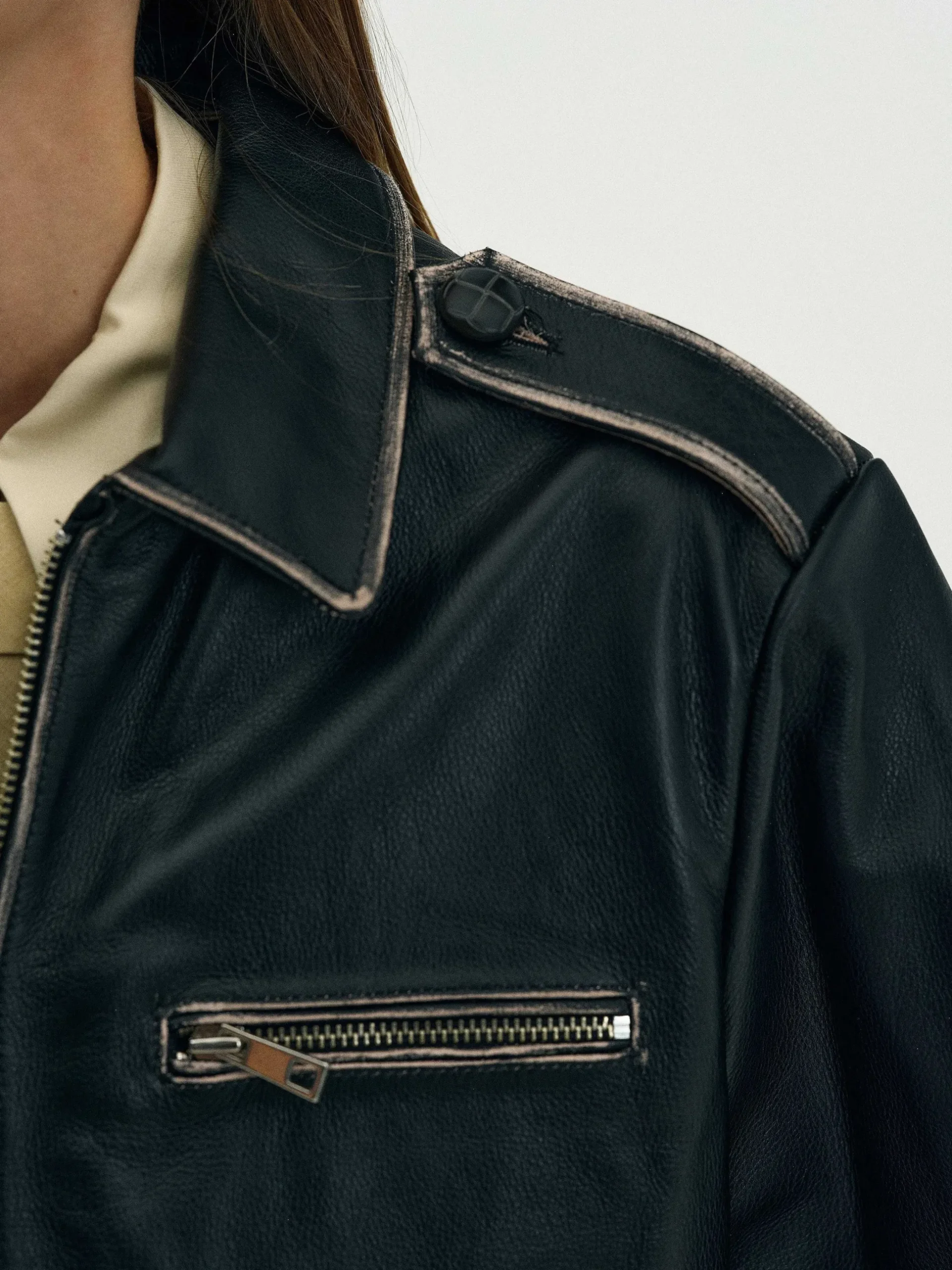 Women Source Unknown Outerwear-Faded Leather Jacket,