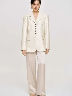 Women Source Unknown Clothing-Faux Leather Button Jacket, Warm Beige