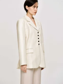 Women Source Unknown Clothing-Faux Leather Button Jacket, Warm Beige