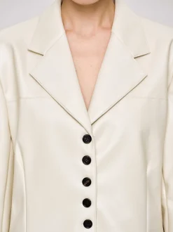 Women Source Unknown Clothing-Faux Leather Button Jacket, Warm Beige