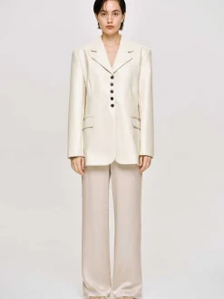 Women Source Unknown Outerwear-Faux Leather Button Jacket, Warm Beige