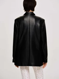 Women Source Unknown Outerwear-Faux Leather Button Jacket, Black