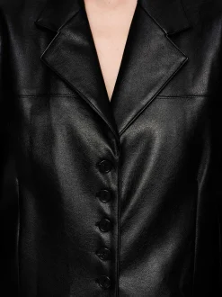 Women Source Unknown Outerwear-Faux Leather Button Jacket, Black