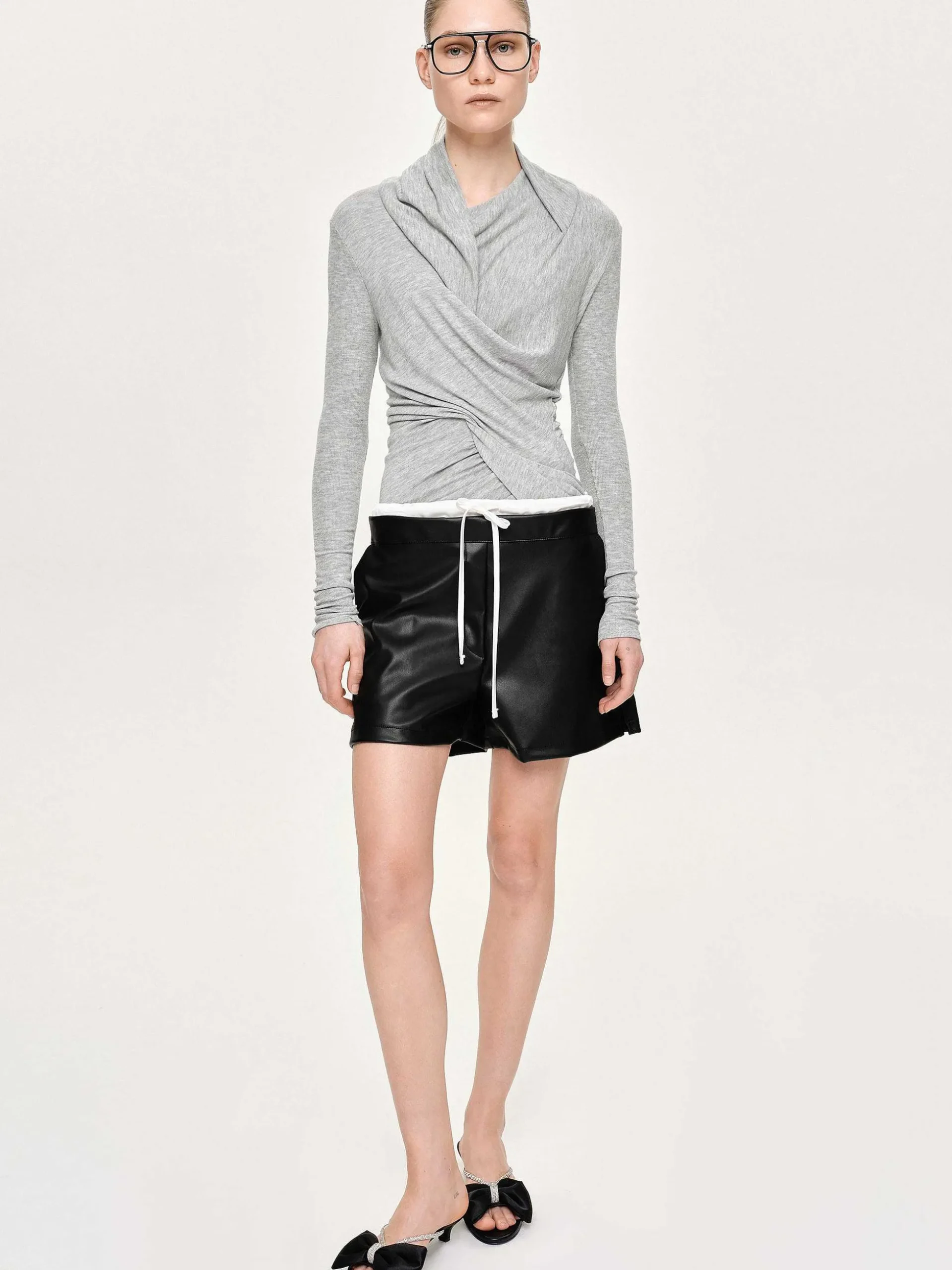 Women Source Unknown Bottoms-Faux Leather Layered Shorts, Black