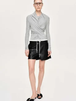 Women Source Unknown Clothing-Faux Leather Layered Shorts, Black