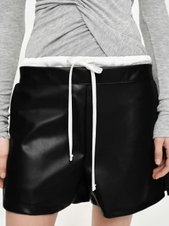 Women Source Unknown Clothing-Faux Leather Layered Shorts, Black