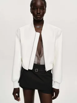 Women Source Unknown Clothing-Faux-Leather Bomber Jacket, White