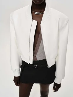 Women Source Unknown Outerwear-Faux-Leather Bomber Jacket, White