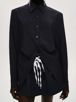 Women Source Unknown Accessories-Fitted Waist Shirt, Navy