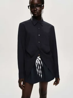 Women Source Unknown Accessories-Fitted Waist Shirt, Navy
