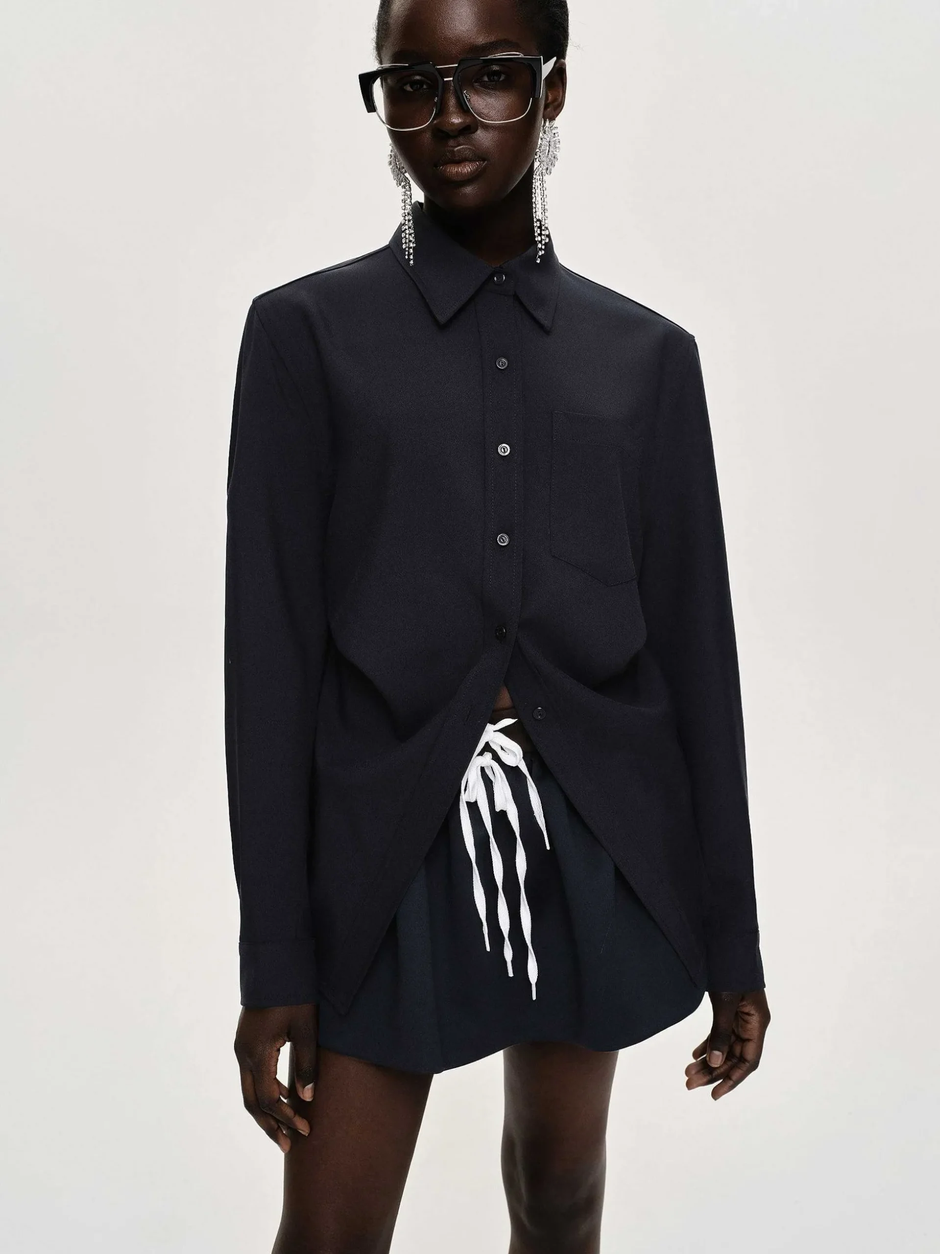 Women Source Unknown Accessories-Fitted Waist Shirt, Navy
