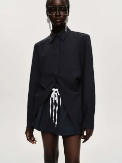 Women Source Unknown Accessories-Fitted Waist Shirt, Navy