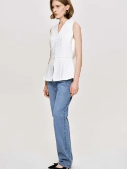Women Source Unknown Clothing-Flared Button Vest, White