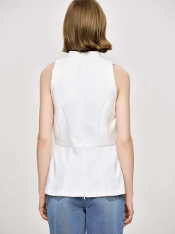Women Source Unknown Clothing-Flared Button Vest, White