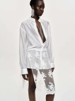 Women Source Unknown Bottoms-Flora-Applique Wrap Skirt, White