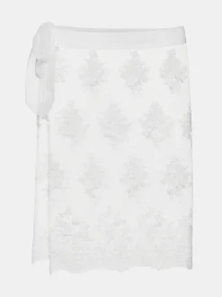 Women Source Unknown Bottoms-Flora-Applique Wrap Skirt, White
