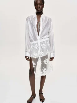 Women Source Unknown Bottoms-Flora-Applique Wrap Skirt, White