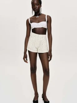 Women Source Unknown Clothing-Floral Micro Shorts, Ivory