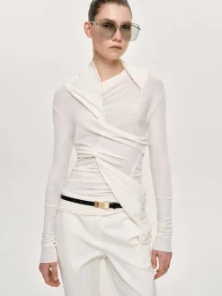 Women Source Unknown Tops-Folgore Asymmetric Drape Top, Ivory