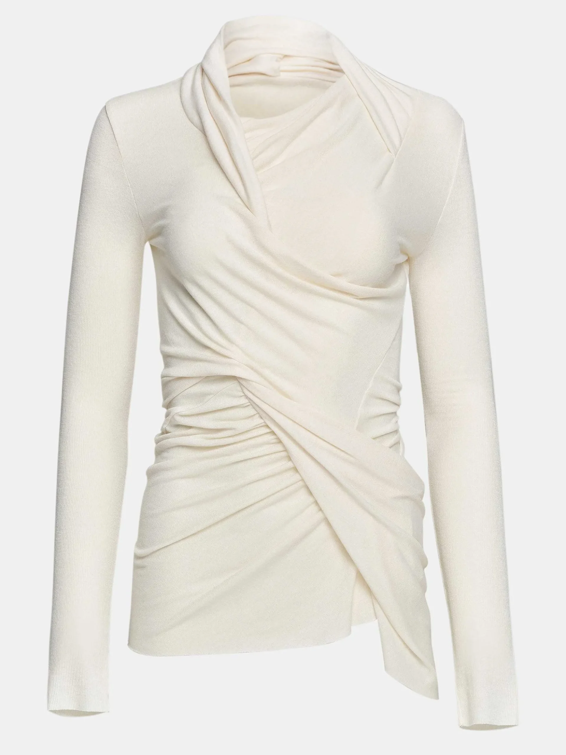 Women Source Unknown Tops-Folgore Asymmetric Drape Top, Ivory