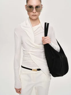 Women Source Unknown Tops-Folgore Asymmetric Drape Top, Ivory