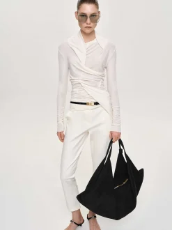 Women Source Unknown Tops-Folgore Asymmetric Drape Top, Ivory