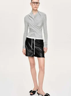 Women Source Unknown Clothing-Folgore Asymmetric Drape Top, Grey