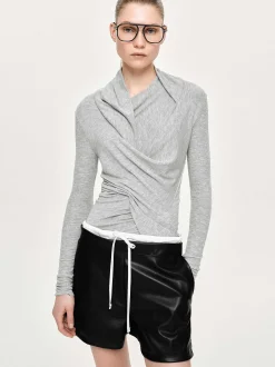 Women Source Unknown Tops-Folgore Asymmetric Drape Top, Grey