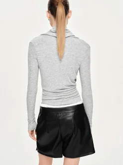 Women Source Unknown Tops-Folgore Asymmetric Drape Top, Grey
