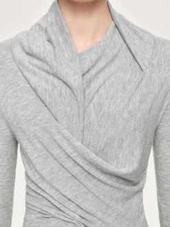 Women Source Unknown Tops-Folgore Asymmetric Drape Top, Grey