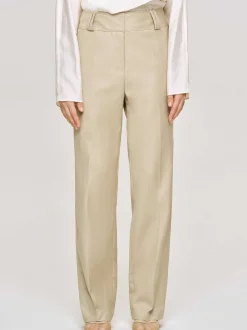 Women Source Unknown Clothing-Gabardine Straight-Leg Trousers, Beige