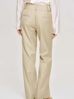 Women Source Unknown Clothing-Gabardine Straight-Leg Trousers, Beige