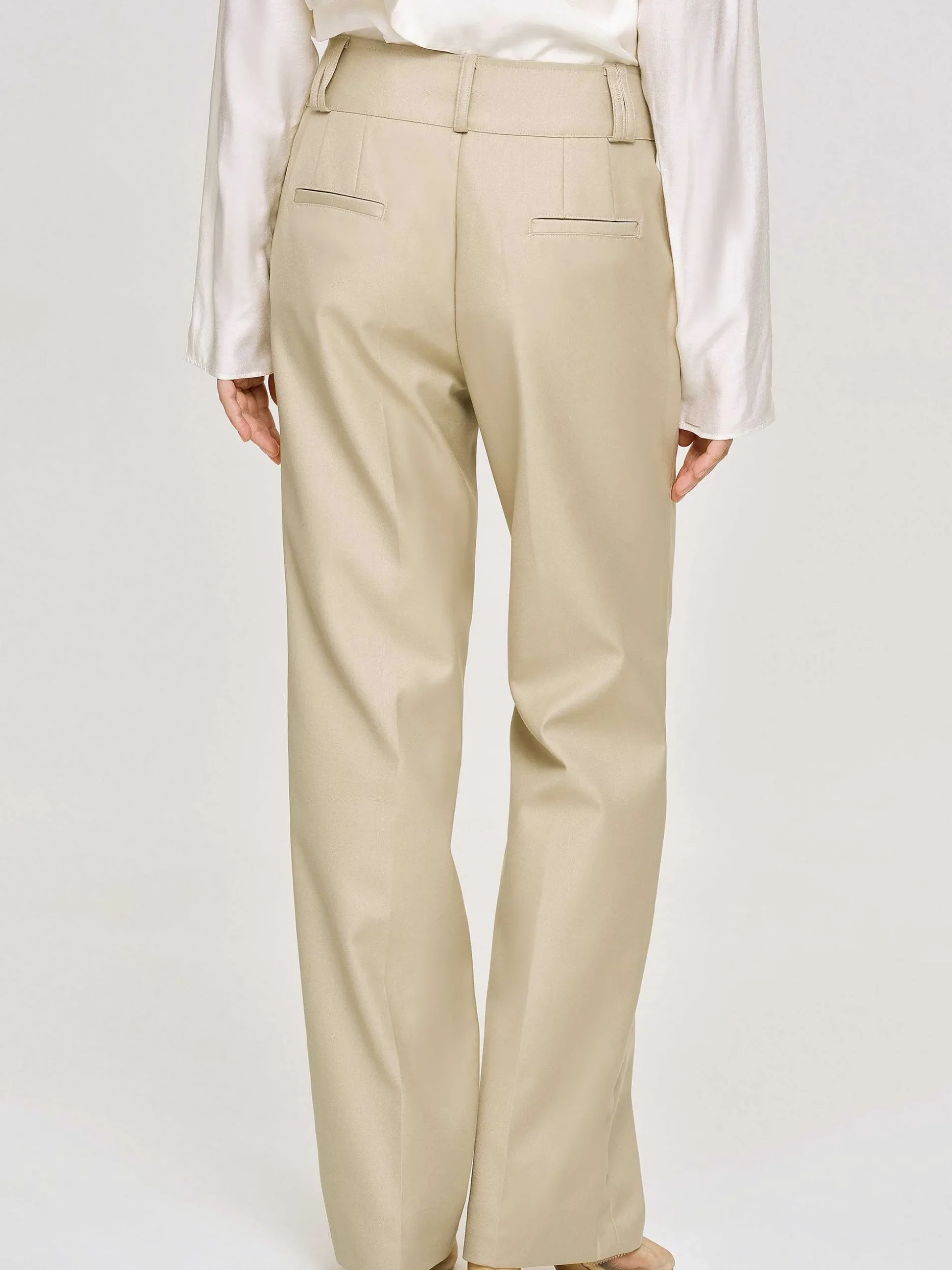 Women Source Unknown Clothing-Gabardine Straight-Leg Trousers, Beige