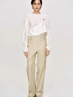 Women Source Unknown Bottoms-Gabardine Straight-Leg Trousers, Beige