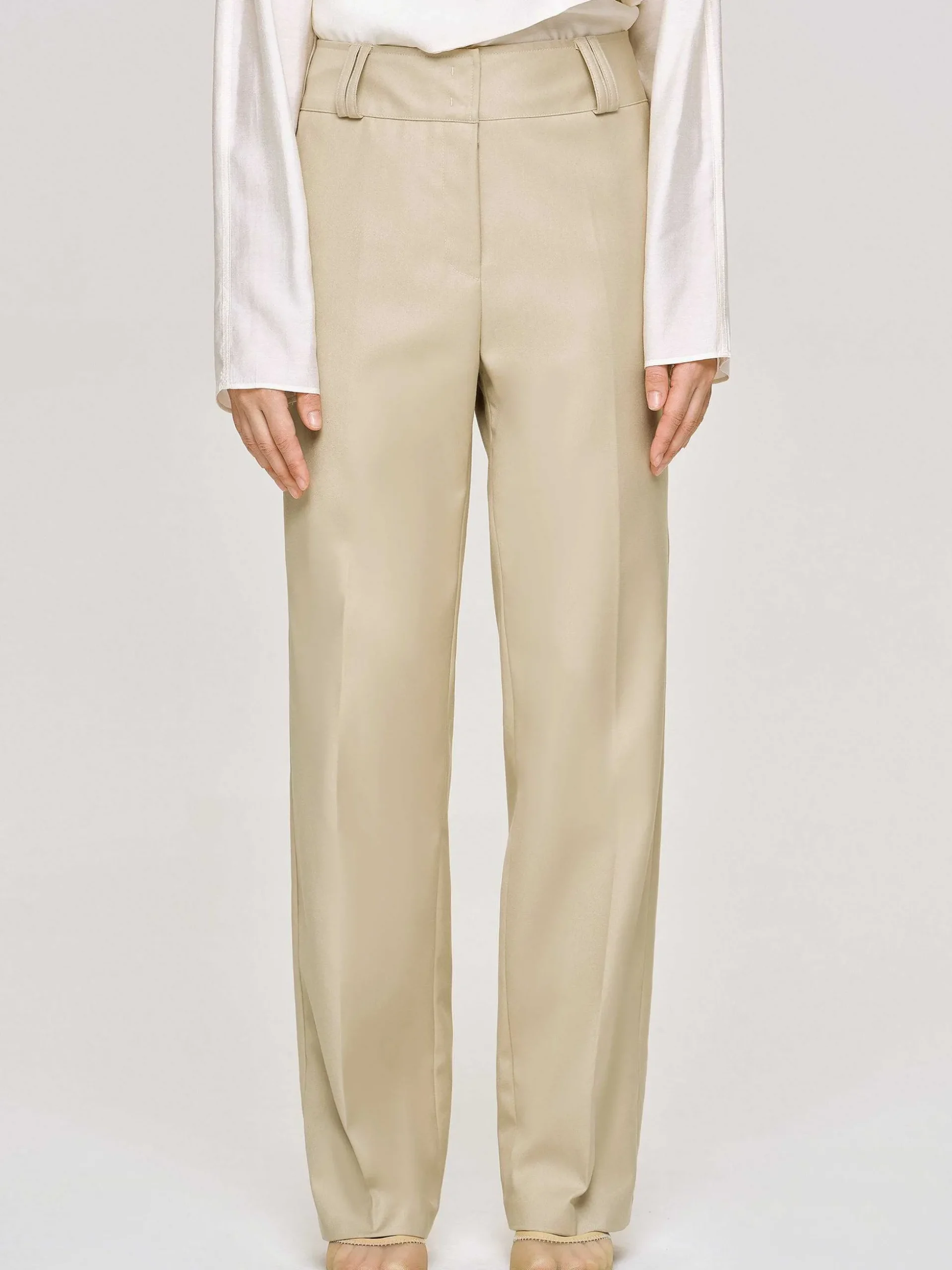 Women Source Unknown Bottoms-Gabardine Straight-Leg Trousers, Beige
