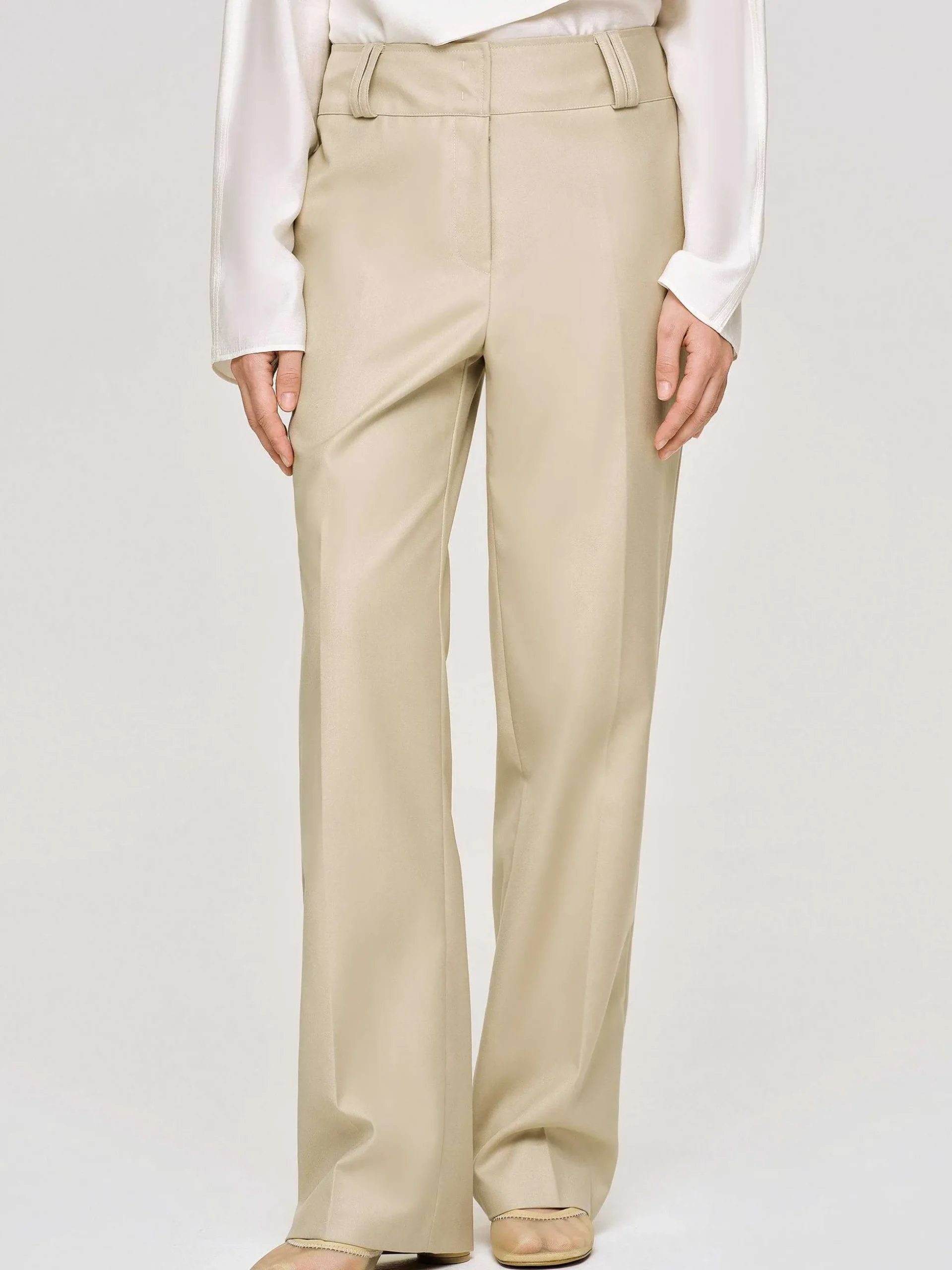 Women Source Unknown Bottoms-Gabardine Straight-Leg Trousers, Beige